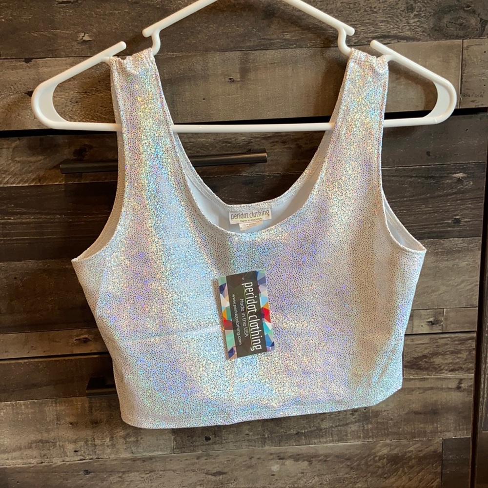 Peridot Clothing Iridescent Glitter Festival Top NWT
